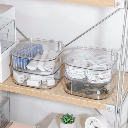 Large Cord Organizer Box with Lid, Clear, 2-Tiers, Rotating - Image 5