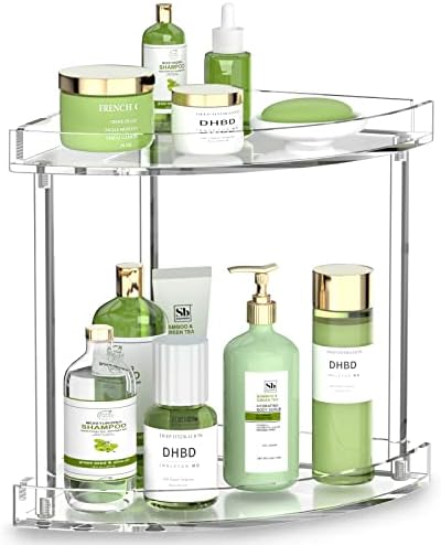 NPPLUS 2 Tier Acrylic Bathroom Counter Organizer, Clear Bathroom Countertop Corner Organizer, 2-Tier Corner Storage Shelf Vanity Trays, Home Storage Holder for Makeup Cosmetics Perfume Organizer by NPPLUS