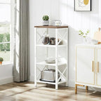 MNEETRUNG Small Bookshelf,4 Tier Industrial Bookcase with Metal Frame and Backboard,Narrow White Book Shelf,Book case for Small Spaces,Living Room,Bedroom and Home Office - Image 4