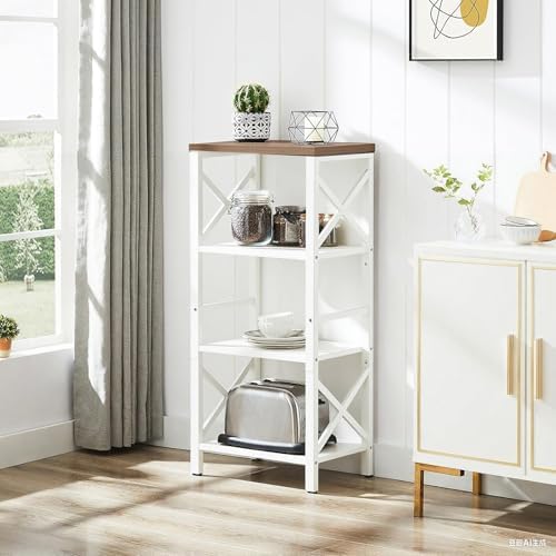 MNEETRUNG Small Bookshelf,4 Tier Industrial Bookcase with Metal Frame and Backboard,Narrow White Book Shelf,Book case for Small Spaces,Living Room,Bedroom and Home Office - Image 4