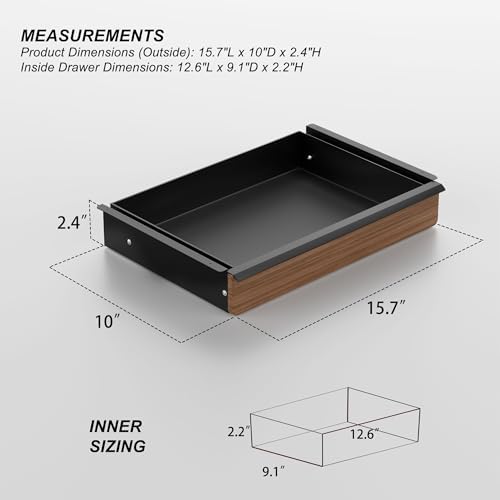 Under Desk Drawer, Solid Walnut Wood Panel – Sturdy Ball Bearing Slides, Easy Under-Desk Mount, Integrated Handle, Desktop Organizer for Office & Home Workstation - Image 2