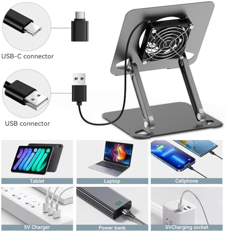 Cooling Stand for Surface Pro,Tablet Cooler Stand Holder with Quiet Fan Heavy Duty for iPad Pro Air Series,Microsoft Surface Series,Samsung Galaxy Tabs,Portable Monitor...Up to 15'' Tablets-Grey - Image 4