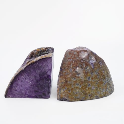 Purple Agate Bookends Set of 2, Heavy Duty Geode Stone Book Ends for Office and Bookshelf, Includes Anti-Slip Rubber Bumpers, Unique Decorative Gift for Home, 3-4 lbs - Image 5