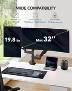 HUANUO 17-32 Inch Dual Monitor Stand, Vertical Dual Monitor Mount, Monitor Stand 2 Monitors, Ergonomic Adjustable Tilt/Swivel/Rotate, Weight Max 19.8 lbs, VESA 75/100mm (Pack of 2) - Image 2