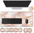 Mouse Pad Set,(31.5×11.8 in) Desk Pad + Keyboard Wrist Rest Support + Mouse Wrist Rest + Coaster for Office,Home,Computer,Laptop - 4 Rose Gold Marble by FGDRFGRW