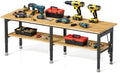 96” Adjustable Work Bench, 2-Layer Heavy Duty Workbench, 6000 LBS Capacity Workbench with Pegboard & Power Outlet, Rubber Wood Work Table for Garage, Office, Workshop, Home by Unknown