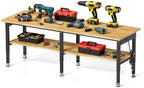 96” Adjustable Work Bench, 2-Layer Heavy Duty Workbench, 6000 LBS Capacity Workbench with Pegboard & Power Outlet, Rubber Wood Work Table for Garage, Office, Workshop, Home by Unknown