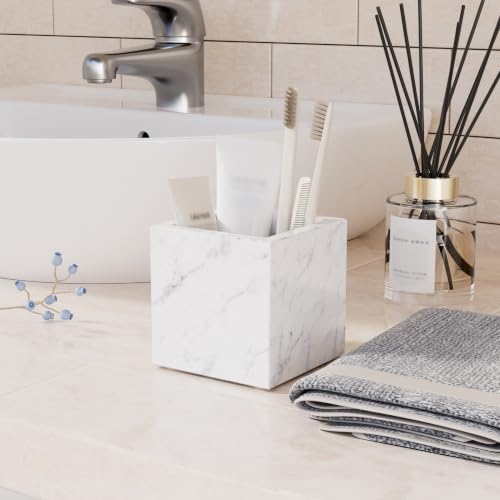 Marble Toothbrush Holder,Pencil Cup,3.9x3.9x3.9in,Carrara White - Image 5