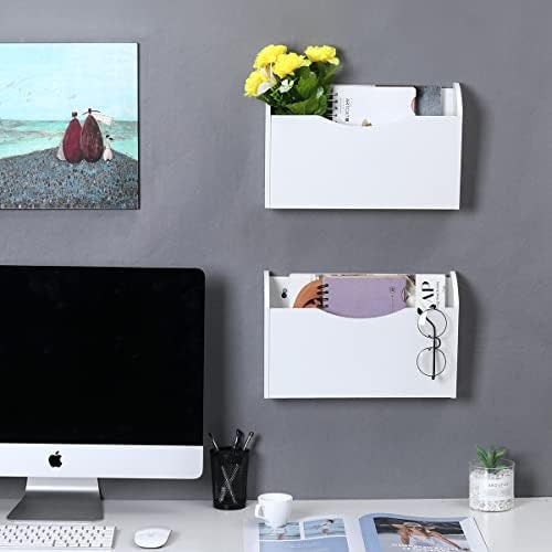 PAG-Mass Wall File Holder Wall Mounted Wood Hanging File Organizer for Office, 2 Pockets, White - Image 5