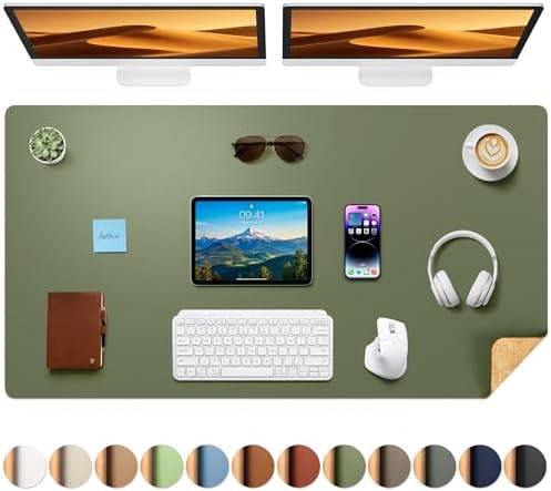 Aothia Cork Desk Mat - Dual-Sided XL PU Leather Desk Pad & Full Desk Protector, Large Waterproof Desktop Mat for Office & Gaming (47" x 23.6", Olive Green) by AothiaSimpleNaturalUnique