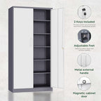 Letaya Metal Storage Cabinet with Lock Door, 71" Adjustable Shelf Steel Lockers for Office, Home,School,Garage Utility Tool Cabinet (2 Door-White&Gray) - Image 5