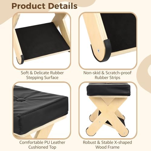 Double Step Foot Rest Under Desk, Ergonomic Wood Foot Stool with PU Cushion Top, Desk Foot Rest for Office Chair, Under Desk Footrest Stool for Work, Leg Rest Support (Natural Wood) - Image 4