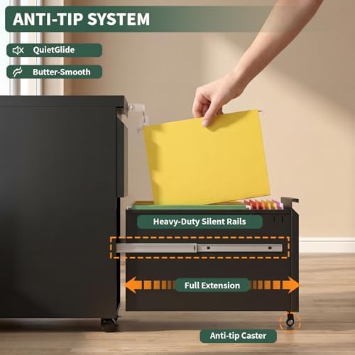 Small File Cabinet for Home Office,Metal Mobile Organizer Letters/Legal/A4 - Image 4