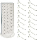 Azar Displays 700508-WHT-4W16 8-Inch W by 20-Inch H Revolving Black Pegboard Counter Display with 16-Pack of 4 inch Locking Hooks, White by AzarDisplays