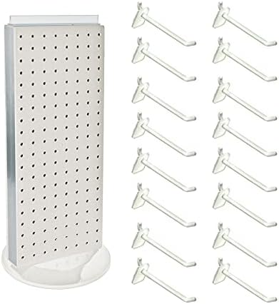 Azar Displays 700508-WHT-4W16 8-Inch W by 20-Inch H Revolving Black Pegboard Counter Display with 16-Pack of 4 inch Locking Hooks, White by AzarDisplays