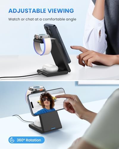 Wireless Charger Magnetic for Apple Devices - JoyGeek 3 in 1 Foldable Charging Station for Magsafe Compatible with iPhone 16 15 14 13 12 Pro Max Plus, Apple Watch 10 9 8 7 6 5 4 SE, AirPods 4/3/2/Pro - Image 5
