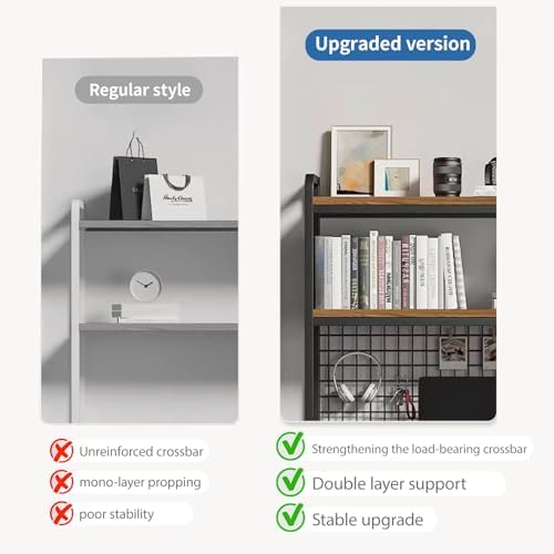 Desk Shelf Bookcase 1-Tier Metal Desktop Bookshelf Hutch with Grid Panel and DIY design possible Multipurpose Storage Organizer Display Rack for Dorm Office Home Computer Desk(White 21.7"×7.9"×38.6") - Image 6