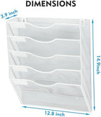 EASEPRES Magnetic 5 Pocket Mesh Hanging File Organizer, Wall Mounted Mail Paper Document Folder Holder, Clipboard Storage Organization Magazine Rack with Nametag Label for Office Home School, White - Image 3