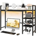 HavenlyYouth Desk Shelf with LED Light Strip, 3-Tier Storage Desktop Organizer Shelf, 38.6" Wood Desktop Bookshelf for Computer Monitor, Desk Hutch for Home Office Dorm, Black by HAVENLYYOUTH