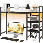 HavenlyYouth Desk Shelf with LED Light Strip, 3-Tier Storage Desktop Organizer Shelf, 38.6" Wood Desktop Bookshelf for Computer Monitor, Desk Hutch for Home Office Dorm, Black by HAVENLYYOUTH