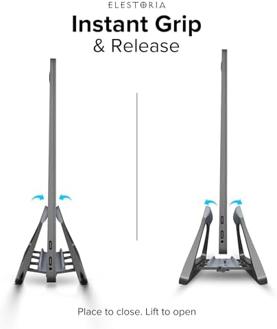 Elestoria Aluminum Vertical Laptop Stand with Gravity Auto-Lock – Adjustable Laptop Holder Vertical fits MacBook Pro/Air, Chromebook & Gaming Laptops up to 17.3" – Space-Saving Desktop Dock - Grey - Image 4