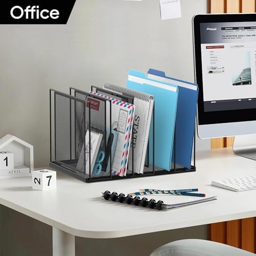 File Organizer for Desk, 5-Section Vertical File Sorter, Paper Holder Organizer Standing Metal File Folder for Office Home Classroom, Black 2 PACK - Image 7