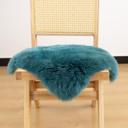 LLB Sheepskin Chair Covers Office Chair Cushion Dining Room Chair Pads Desk Chair Seat Cushion for Computer Chair Fur Area Rugs for Living Room 18x18 Inch (Pack of 1), Peacock Blue - Image 3