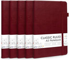 feela 5 Pack Journal Notebook Bulk for School, Hardcover Business Notebooks Classic Ruled Lined Journals with Pen Holder for Work Note Taking, with 5 Black Pens, 120 GSM, 5.1”x8.3”, A5, Wine by feela
