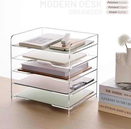 SANRUI Acrylic Paper Organizer Letter Tray, 5 Tier Enlarged File Holder - Image 4