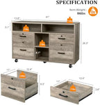 VINGLI Wide 4 Drawer File Cabinet with Lock, Rustic Grey Rolling File Cabinet with Open Shelves, Lockable Printer Stand, Letter Sized - Image 3