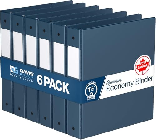 Premium Economy 3-Ring Binder, Spine Label, 1.5" Round Rings, Navy Blue 6Pk by DAVISGROUP