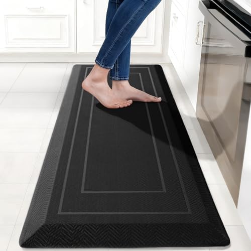 UKISS 9/10"" Extra Thick Cushioned Anti Fatigue Kitchen Mat, Waterproof High Density Foam Standing Desk Mat, Non-Slip Ergonomic Comfort Mat for Kitchen, Office,Workstation Black (Black, 20" X 48") by Unknown