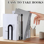 Chunful 12 Pcs Black Modern Metal Book Ends for Shelves Decorative Small Bookends Book Shelf Organizer Minimalist Design Stopper to Hold Books for Office (Round) - Image 4