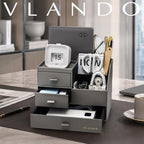 VLANDO Desk Organizer,PU Leather Office Storage with Compartments,Gray - Image 6