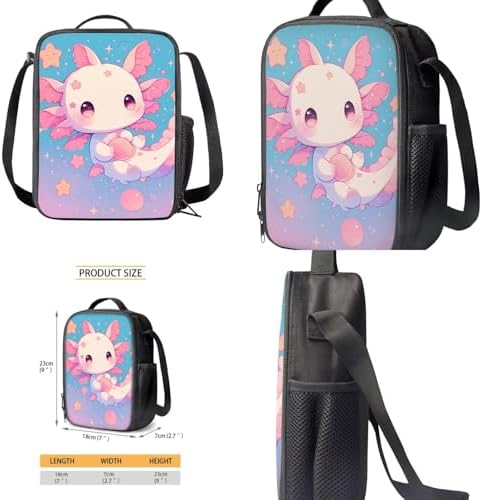 Teen's Backpack 4Pcs, Aesthetic Travel Daypack Set of 4 Include Lunch Box Pencil Case Cup Sleeve Large Capacity & Portable Daypack 4Pcs Universal for School Star Axolotl - Image 4