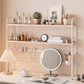 VECELO White 2-Tier Desktop Bookshelf, Metal Desk Hutch with Grid Panel, 45.3 Inch Wide Countertop Storage Organizer for Bedroom & Dorm by VECELO