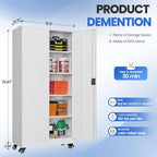 MIIIKO 75" Tall Metal Storage Cabinet with Wheels,Garage Storage Cabinets with Lock,Heavy Duty Tool Cabinets with 2 Doors and 4 Shelves for Garage,Home Office,Shop,Warehouse（White） - Image 3