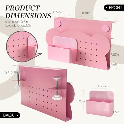 Under Desk Laptop Holder, No Drill Table Side Storage Organizer, Cute Pink Panda Clamp On Desktop Shelf Steel Table Hanging Mount File Tray, Desk Accessories & Workspace Organizers (Pink Panda) - Image 2