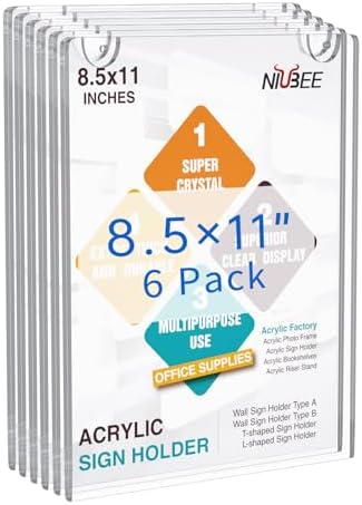 NIUBEE Acrylic Sign Holder 8.5 x 11 Clear Plastic Wall Mount Frame 12 Packs by NIUBEE