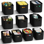 ORGIDOL 10 Pack Black Plastic Storage Bins, Storage Container for Organizing, Storage Boxes with Handle for Shelves, Cute Organizer Bins for Craft, Snacks, Pantry, Cabinet, 9.69x6.7x5.7 inch by ORGIDOL