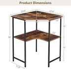 VECELO Small Corner Computer Desk 33 x 30 inches with Storage Shelves for Small Spaces,Triangular Shape,Brown - Image 3