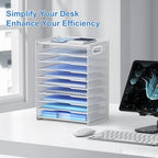 OUTWOLF 10 Tier Paper Organizer - Letter Tray Mesh Desk File Organizer with Handles for Office School Desktop, White - Image 2