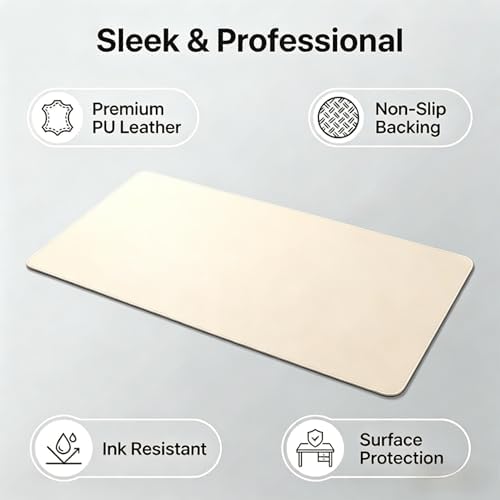 Single-Sided Desk Mat - (20"x40") Leather & Cork Desk Protector, Large Mouse Pad & Writing Pad for Office/Home, Off-White - Image 4