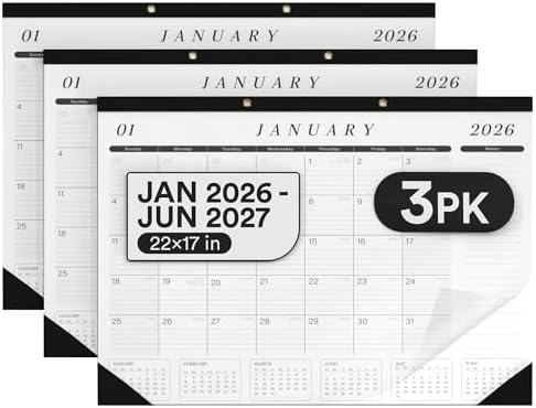 2026 Desk Calendar Large 22x17 Runs Until June 2027 Work Calendar with To-do List & Notes Yearly Preview 18 Months With Plastic Cover Desk Calendar 2025-2026 Large 22x17 Black White With Protective Cover Bulk Planner for Home School Office Pad Calendar... by E-CLIPSUSA
