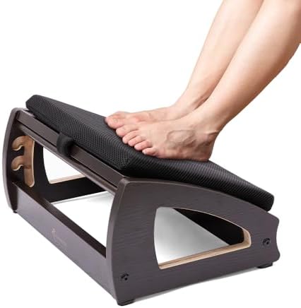 StrongTek Wooden Foot Stool Under Desk, Removable Cushion, Espresso by StrongTek