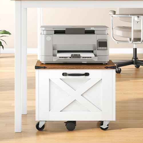 HOOBRO Farmhouse File Cabinet, Small Rolling File Cart Under Desk, 1-Drawer File Cabinet for Home Office, Printer Stand with Drawers, File Organizer Fits A4/Letter Size, White and Walnut, WH34WJ01 - Image 2