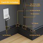 D-Line 157in Cord Cover Kit, Self-Adhesive Wire Hiders, Cable Raceway to Hide Wires on Wall, Electrical Cable Management - 10x 15.7 Lengths & 19 Accessories - 1.18" (W) x 0.59" (H) - Black - Image 2