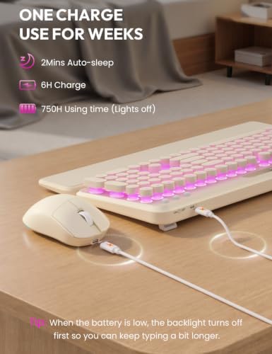 Wireless Keyboard and Mouse, Backlit Typewriter with Magnetic Wrist Rest - Image 5