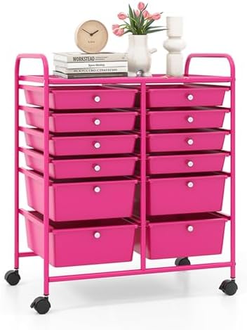 LDAILY 12 Drawer Rolling Storage Cart, Craft Cart Organizer on Wheels w/Metal Frame, Large Capacity & Smooth Drawer, Rolling Cart w/Drawers for Classroom, Office by LDAILY