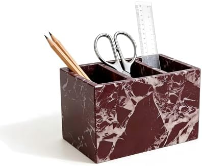 Purple Red Marble 3-Compartment Pen Holder for Desk by SIRIZEN-DIVING